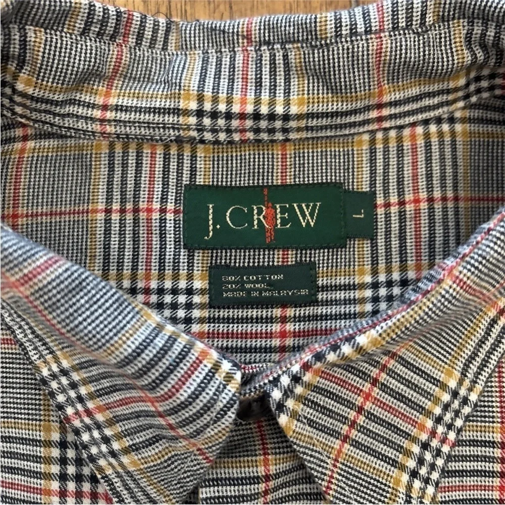 Vintage J. Crew casual Button down shirt Men’s Large Plaid Wool/Cotton W/ Pocket